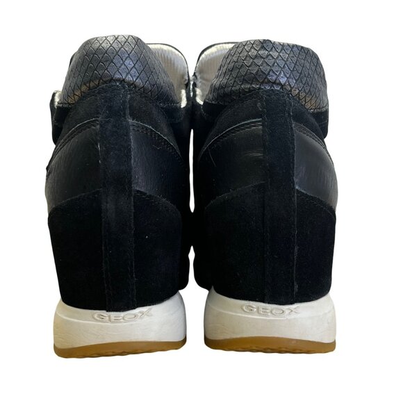 Geox Women’s Black Leather & Suede With Zip Closure Wedge Sneakers Sz US 9 -EU40 - Picture 4 of 9